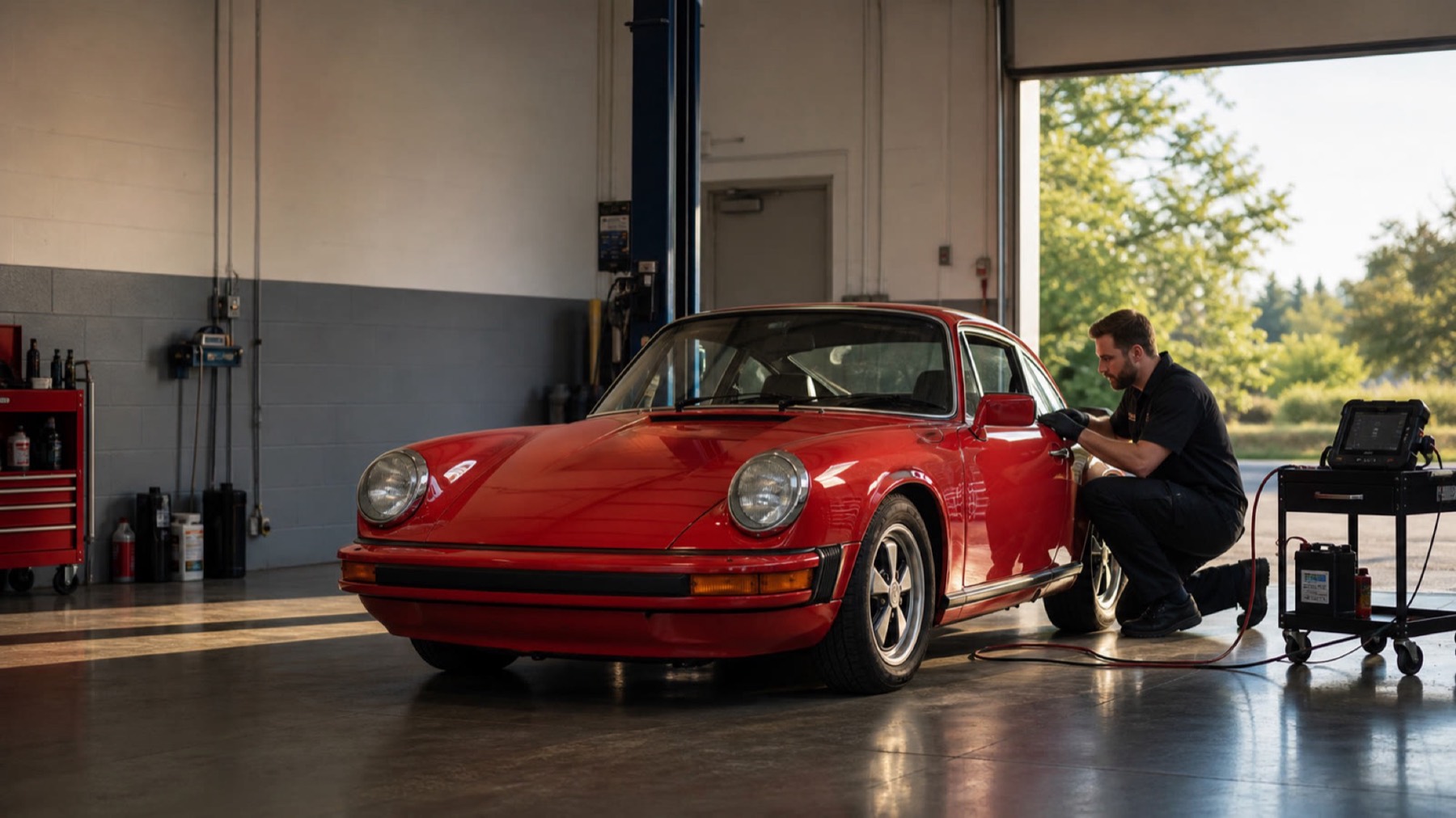 Classic car uncovered after summer storage