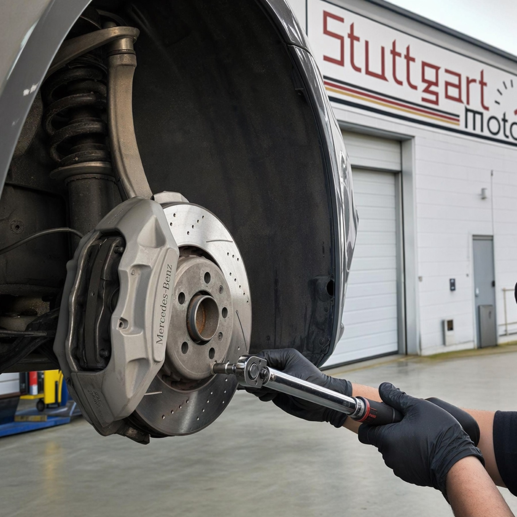 Brake service on a Mercedes Benz