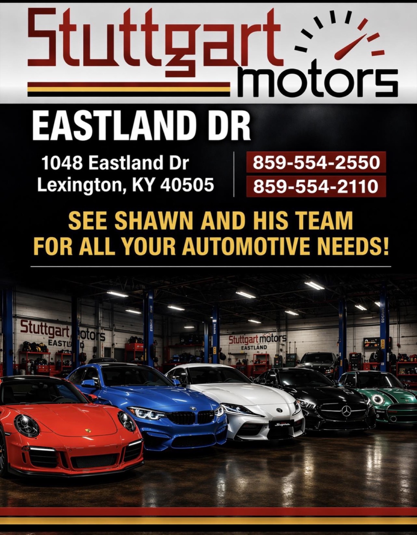European cars outside the Stuttgart Motors Eastland shop